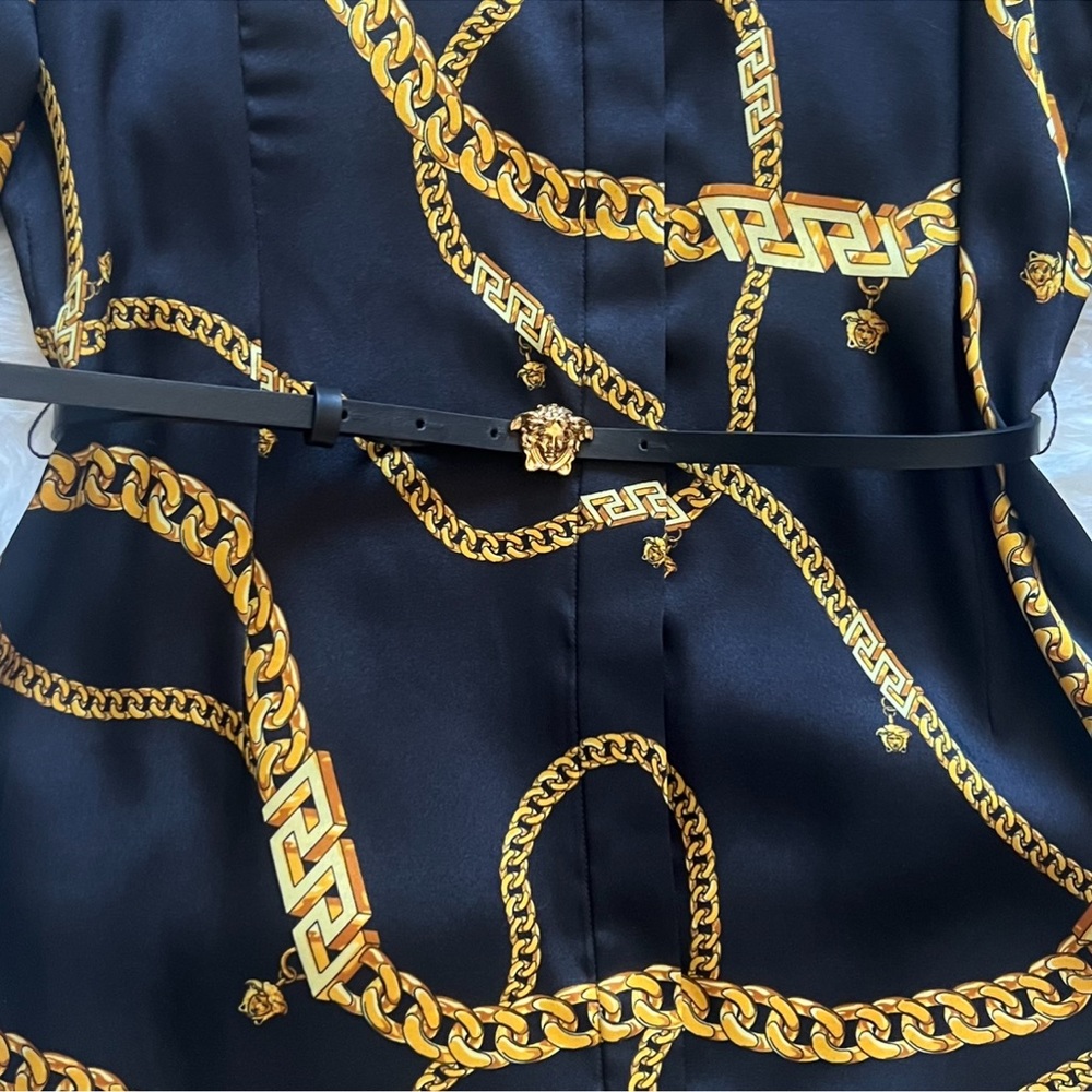 New! VERSACE Greca Chain Medusa Logo Belted Shirt Midi Dress IT 38 - Picture 7 of 12